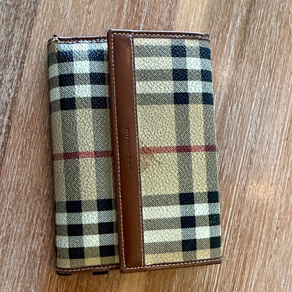 Burberry Beige and Black Plaid Wallet